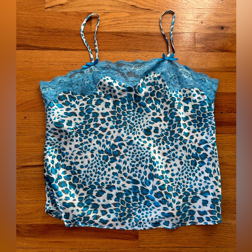 Vintage Y2K Blue Cheetah Print Kathryn Camisole Tank Top Size L